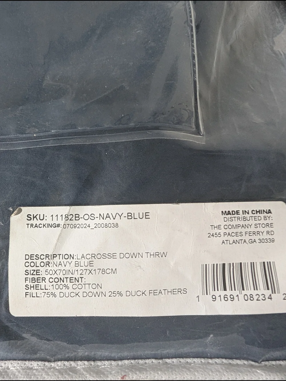 The Company Store 50 X 70 Lacrosse Throw Blanket; Down, Cotton; NWT Navy Blue